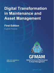 Title page with GFMAM logo on a blue background, Digital Transformation in Maintenance and Asset Management